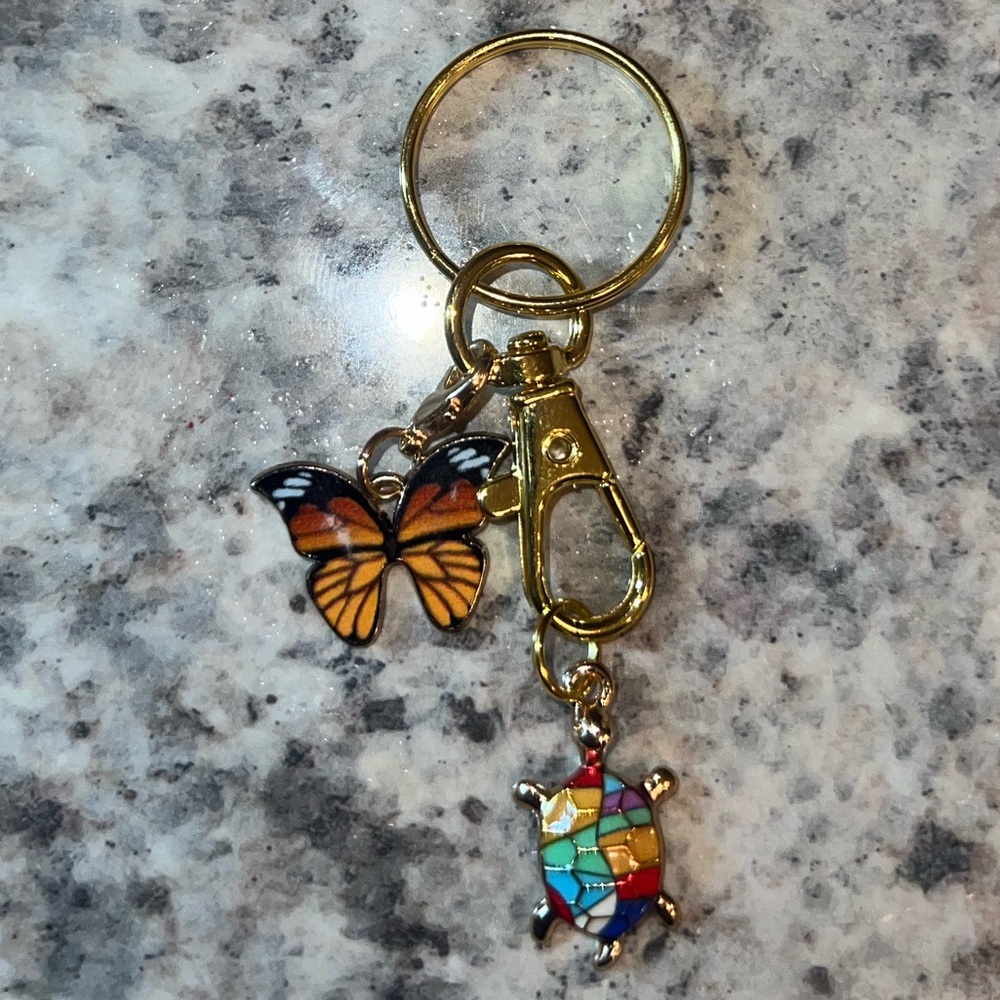 BRAND NEW Rainbow & Orange Turtle Butterfly Keychain